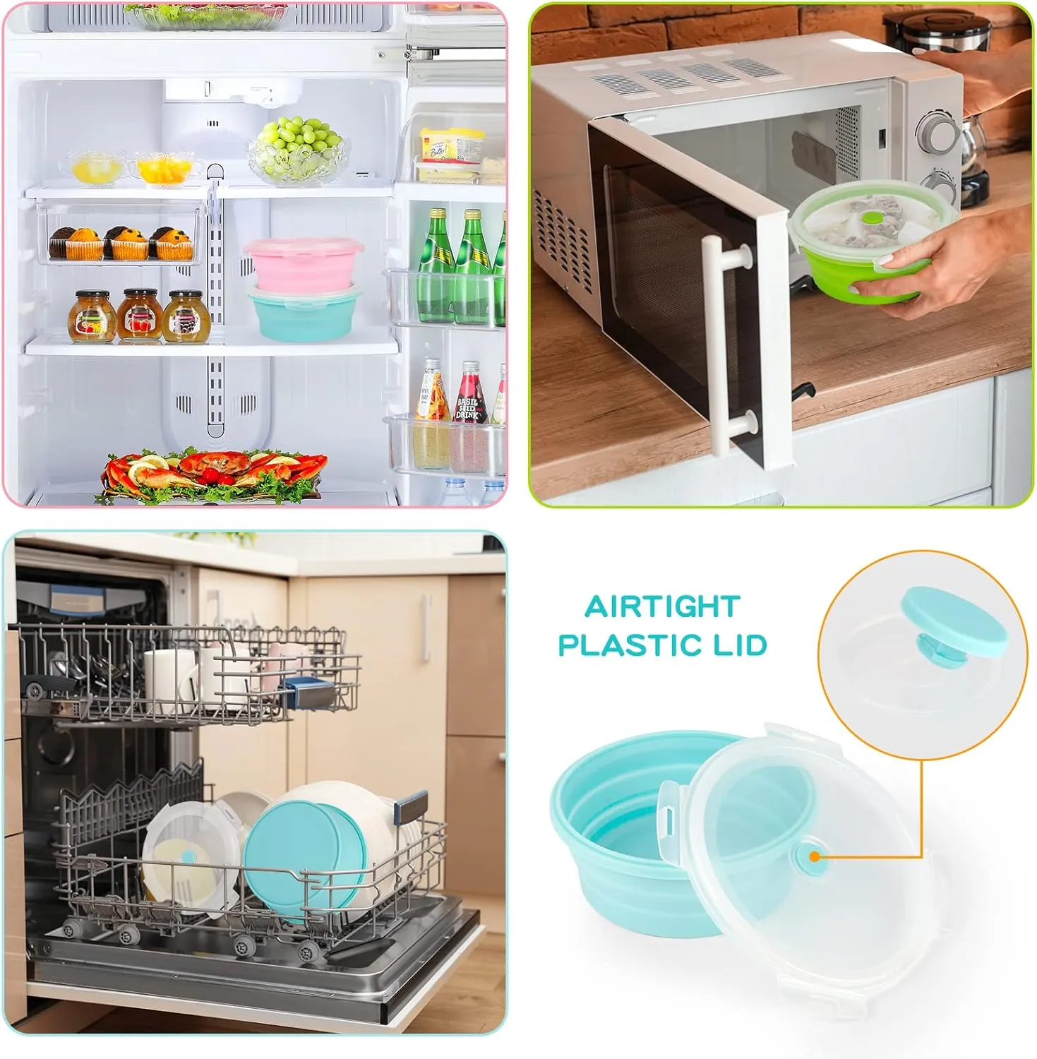 3Pack Collapsible Silicone Food Storage Containers with Lid 40OZ Foldable Lunch Bowl for Microwave Freezer Dishwasher Safe 1200ml