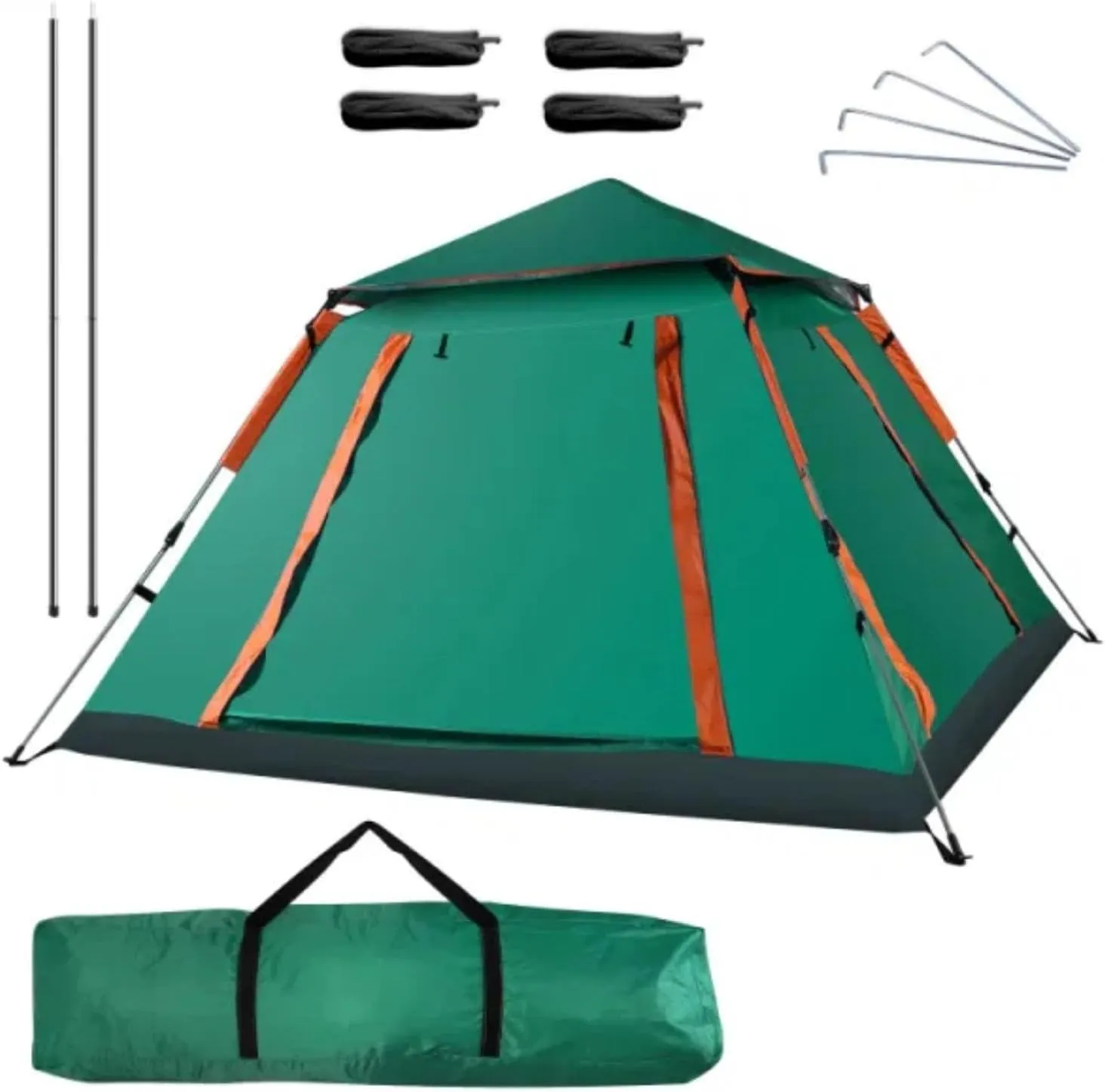 4-5 Person Camping Tent 7x7ft, Foldable Waterproof Tent with 2 Mosquito Nets Windows Carrying Bag for Hiking Climbing Adventure Fishing, Green