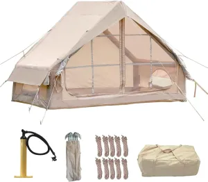 4-6 Person Inflatable Tent with Pump - Waterproof Glamping Tent 4 Season Family Camping Tent with 12 Mesh Windows Easy Setup 5 Minutes