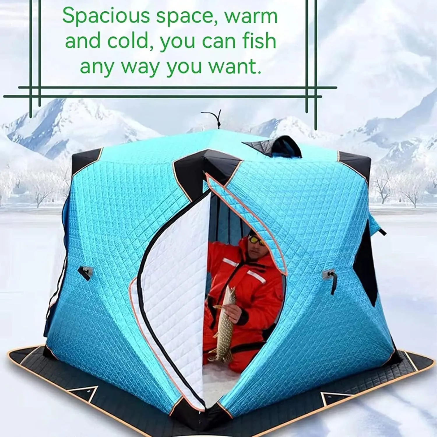 4 Layers Thick Winter Fishing Shelter Cotton Warm Outdoor Windproof and Waterproof Camping Automatic Ice Fishing Tent with Pegs, White