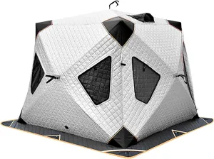 4 Layers Thick Winter Fishing Shelter Cotton Warm Outdoor Windproof and Waterproof Camping Automatic Ice Fishing Tent with Pegs, White