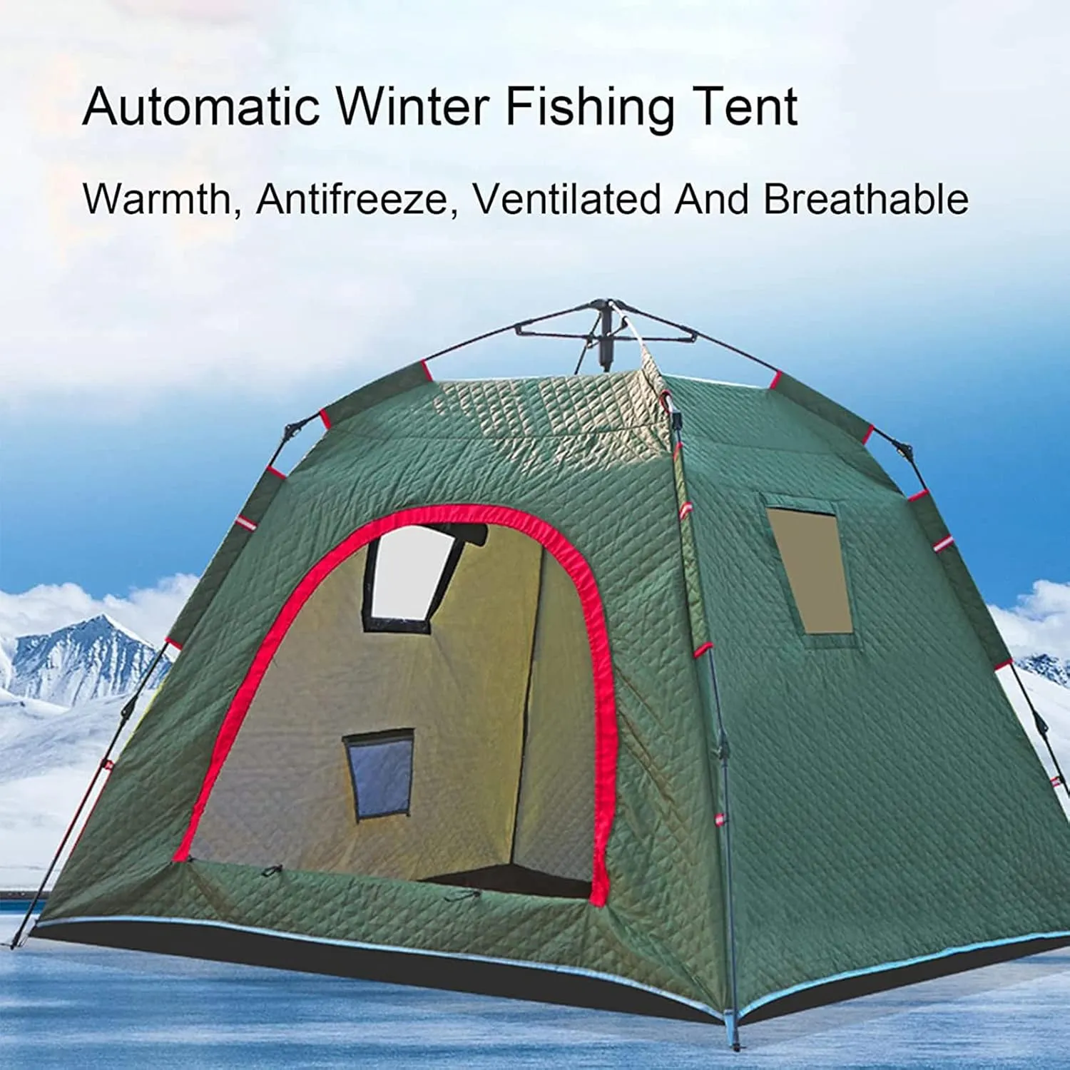 4 Person Outdoor Ice Fishing Shelter Fishing Cotton Tent Thicken Warm Tent Winter Waterproof Camping Tent with Moisture-Proof Pad
