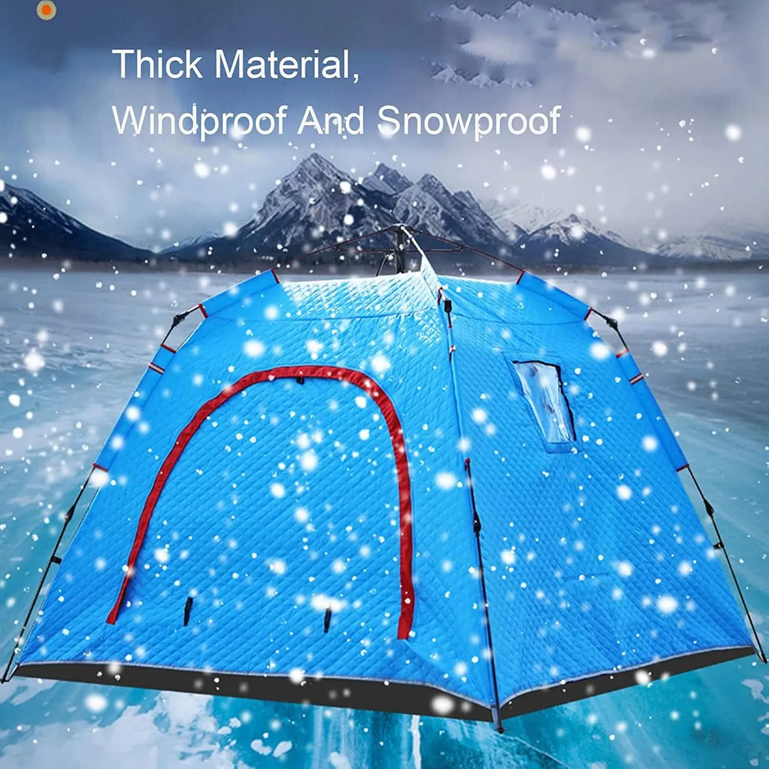 4 Person Outdoor Ice Fishing Shelter Fishing Cotton Tent Thicken Warm Tent Winter Waterproof Camping Tent with Moisture-Proof Pad