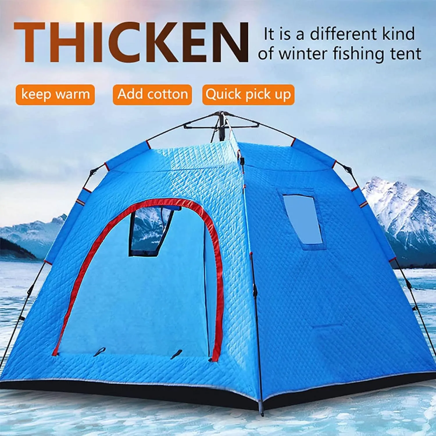 4 Person Outdoor Ice Fishing Shelter Fishing Cotton Tent Thicken Warm Tent Winter Waterproof Camping Tent with Moisture-Proof Pad