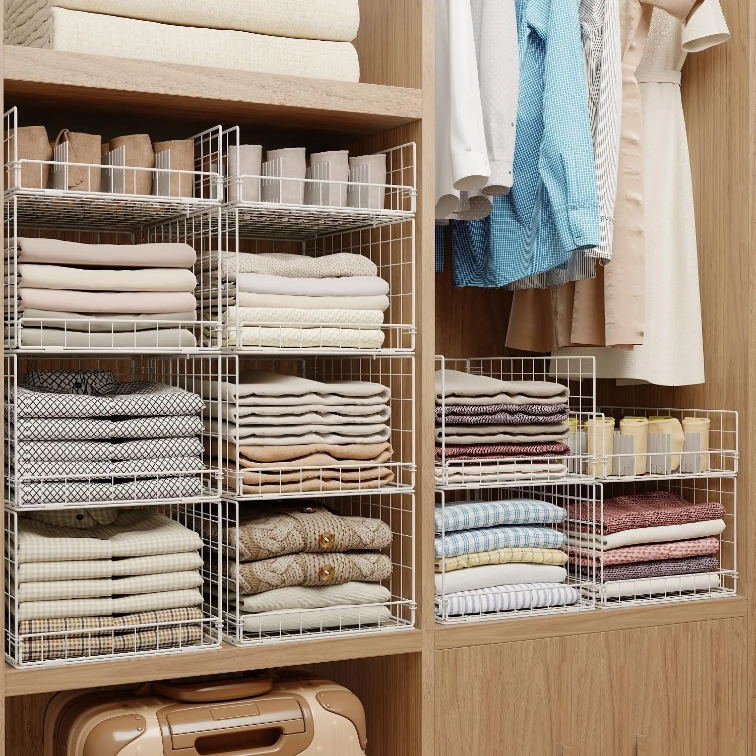 4 Tier Closet Organizers and Storage Shelves, Collapsible Stackable Storage Drawers Organizer Shelf Bins Baskets Containers for Truck Camper RV Closet Cupboard Wardrobe,Narrow, Sturdy Metal Frame