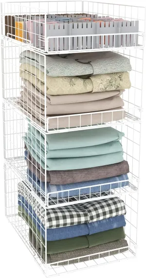 4 Tier Closet Organizers and Storage Shelves, Collapsible Stackable Storage Drawers Organizer Shelf Bins Baskets Containers for Truck Camper RV Closet Cupboard Wardrobe,Narrow, Sturdy Metal Frame