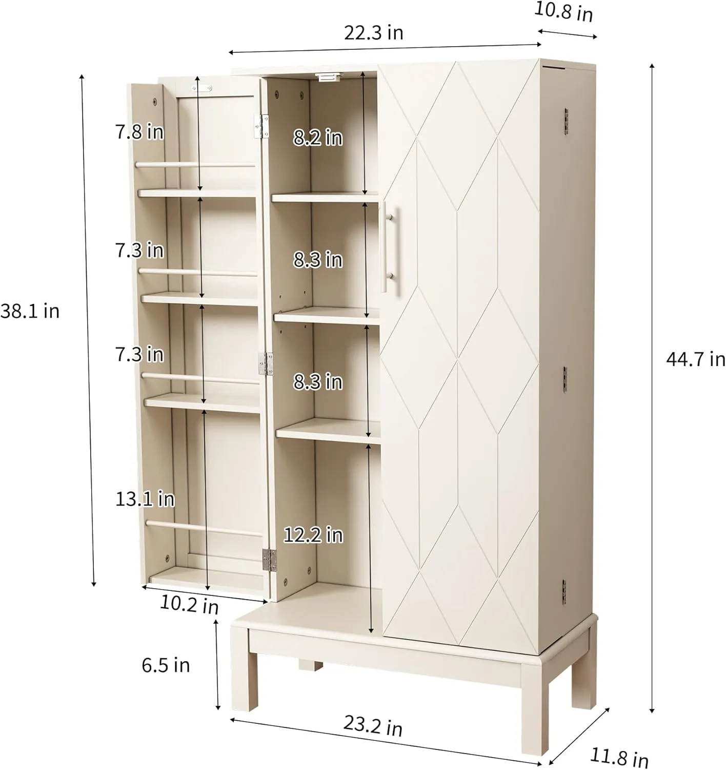 45'' Kitchen Pantry Cabinet, Storage Cabinet with Doors and Adjustable Shelves, Food Pantry for Kitchen, Dining Room, Living Room and Garage, White Legs,Ivory White