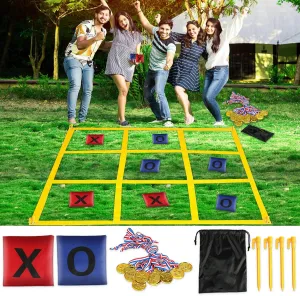 48PCS Giant Outdoor Tic Tac Toe Games 4Ftx4Ft Outside Tic Tac Toe Bean Bag Toss Games Portable Yard Toss Tic Tac Toe Strap Game for Adults Family Lawn Camping Backyard Picnic Birthday Party