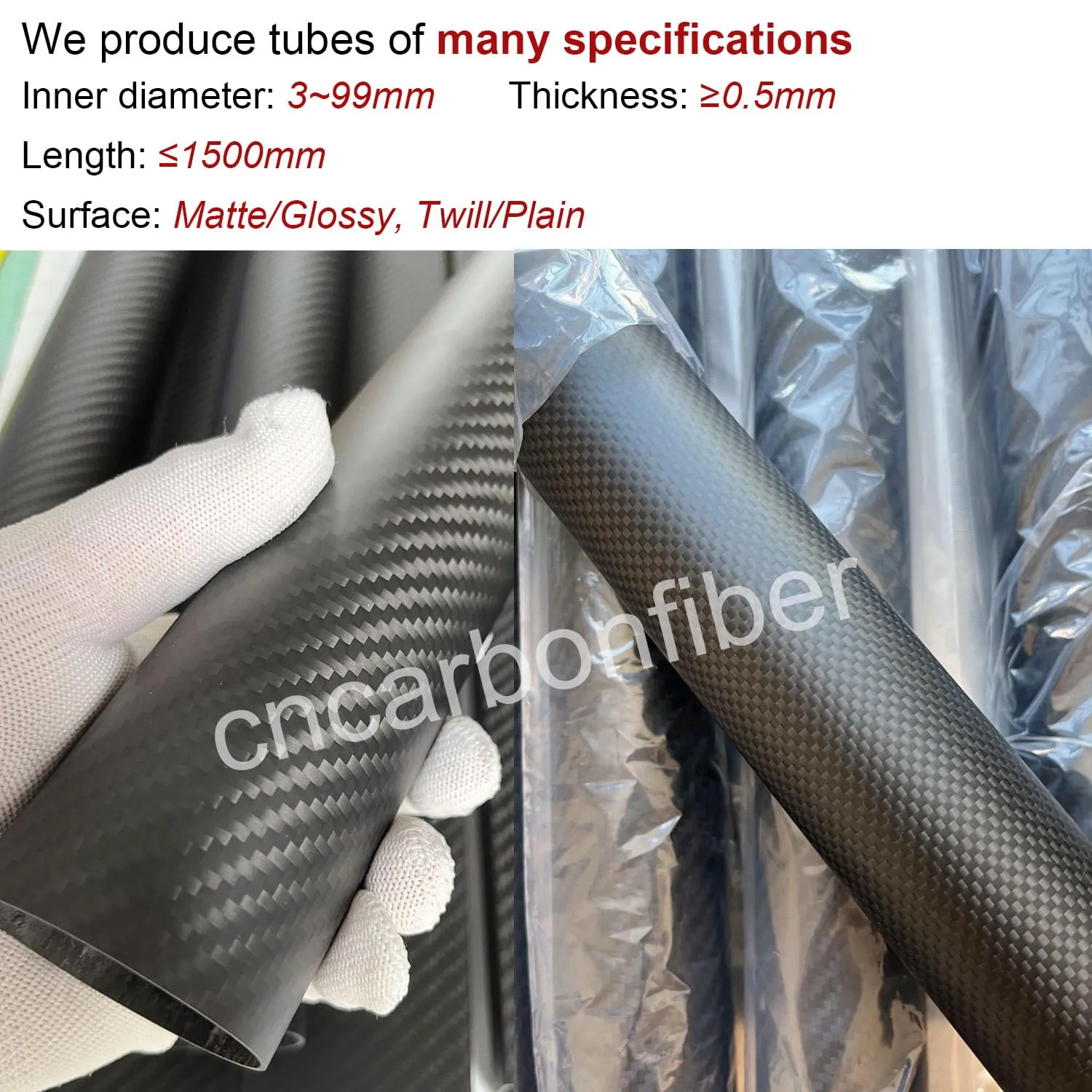 4pcs Carbon Fiber Tube 12mmx10mmx420mm,3K roll Wrapped Twill Matte Finish