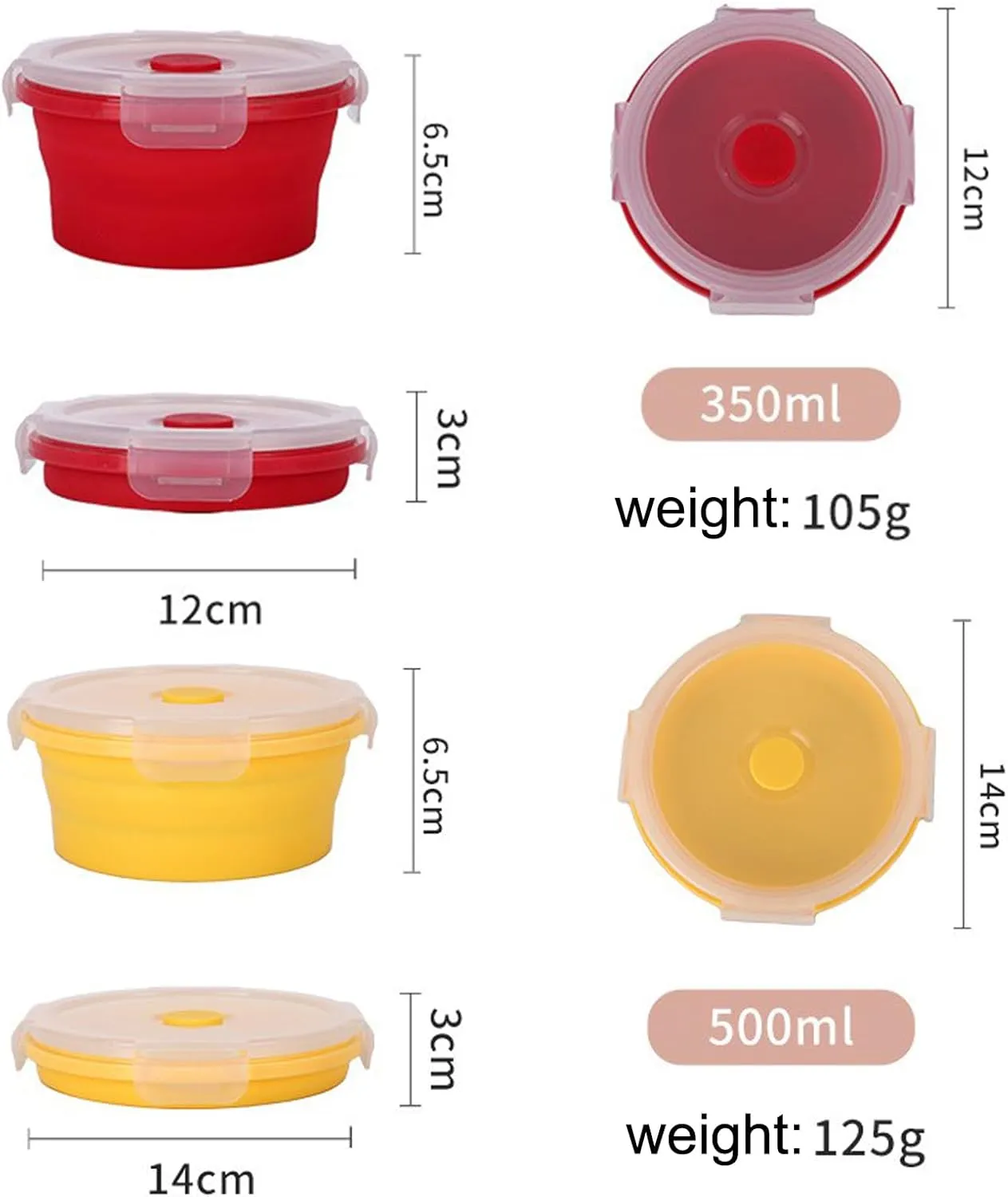 4PCS Collapsible Bowl Sets, Portable Round Silicone Collapsible Bowls for Camping, Camping Dishes with Lids for Dishwasher, Freezer, Microwave Safe Containers, Camping Essential