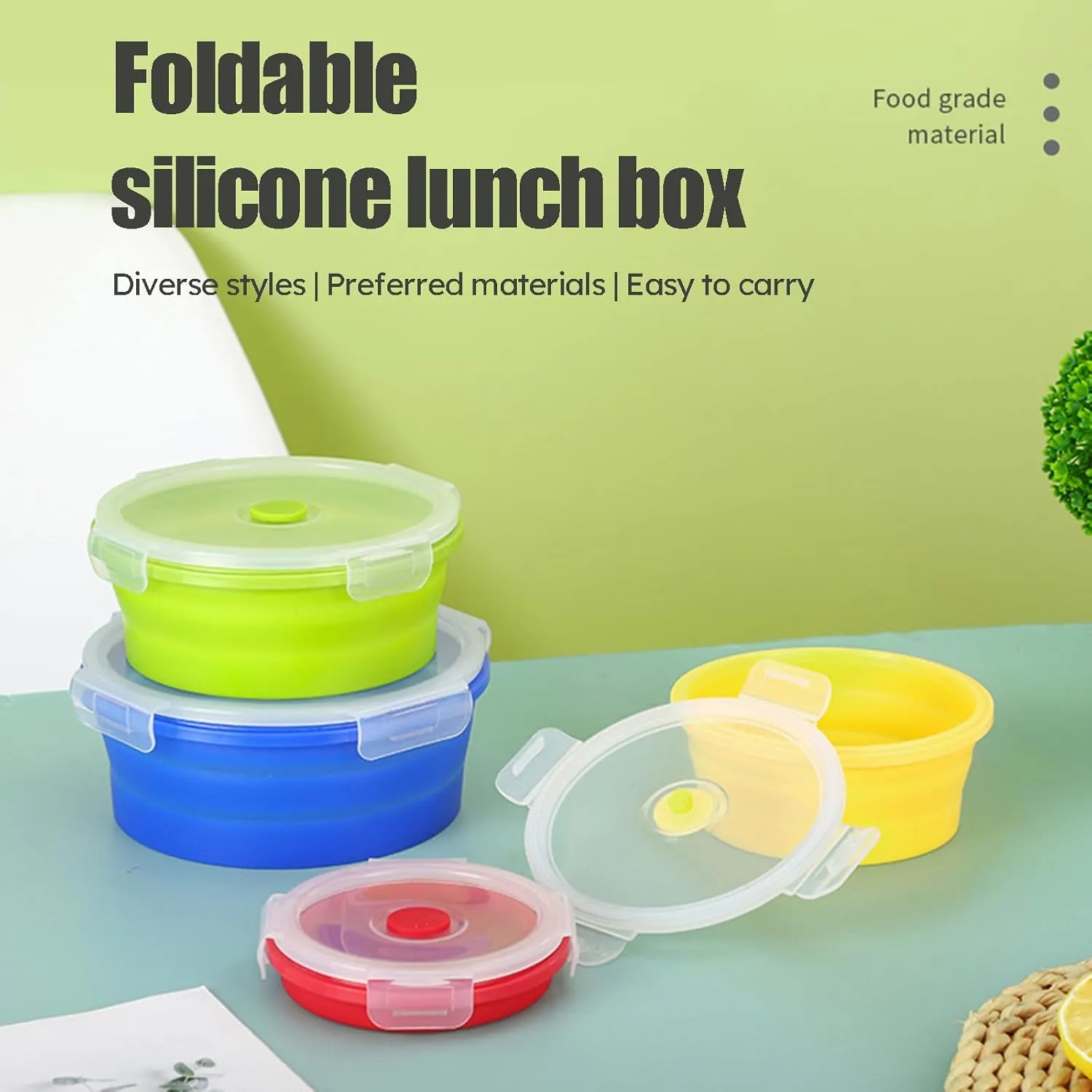 4PCS Collapsible Bowl Sets, Portable Round Silicone Collapsible Bowls for Camping, Camping Dishes with Lids for Dishwasher, Freezer, Microwave Safe Containers, Camping Essential