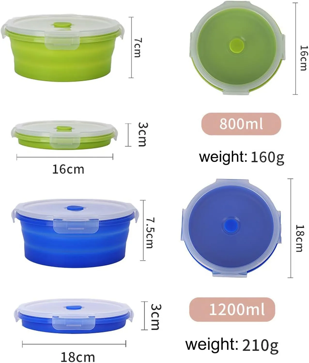 4PCS Collapsible Bowl Sets, Portable Round Silicone Collapsible Bowls for Camping, Camping Dishes with Lids for Dishwasher, Freezer, Microwave Safe Containers, Camping Essential