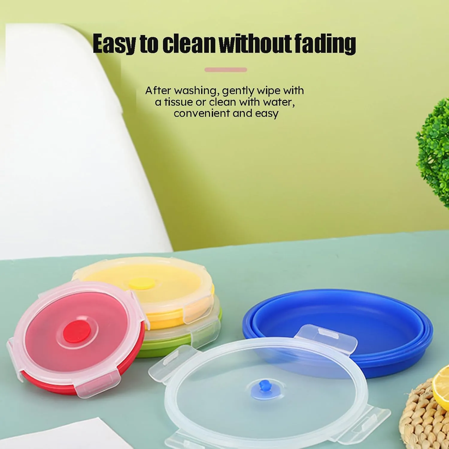 4PCS Collapsible Bowl Sets, Portable Round Silicone Collapsible Bowls for Camping, Camping Dishes with Lids for Dishwasher, Freezer, Microwave Safe Containers, Camping Essential