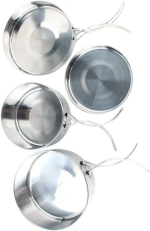 4pcs Portable Stainless Steel Cooking Set Durable Kitchenware for Outdoor Camping and Hiking Pot and Cooking Pan Essential Gear for People