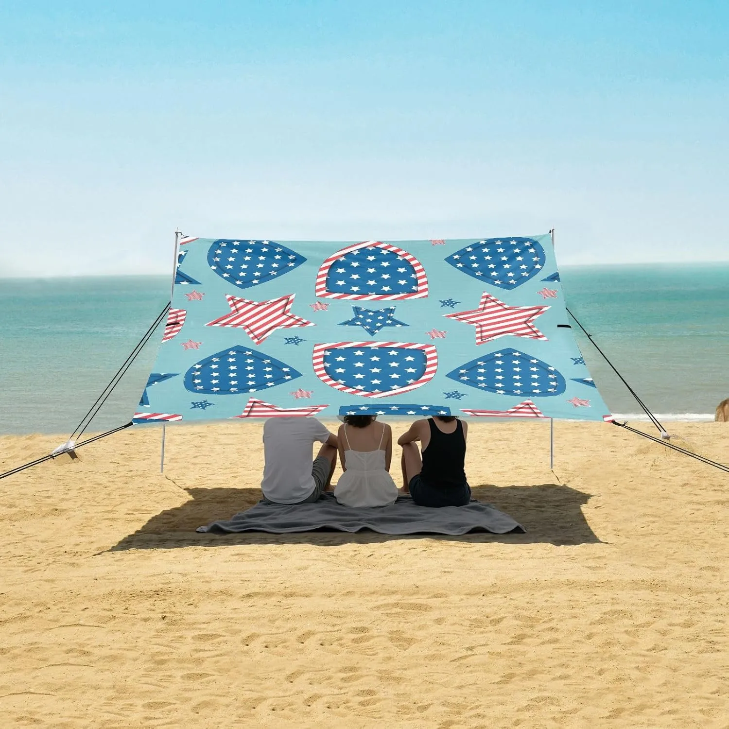 4th Of July Beach Camping Tent Sun Shelter for Whole Family, American Independence Day Beach Shade Canopy with UPF50  UV Protection,Easy Set Up and Carry,Outdoor Shade for Trips, Fishing, Backya