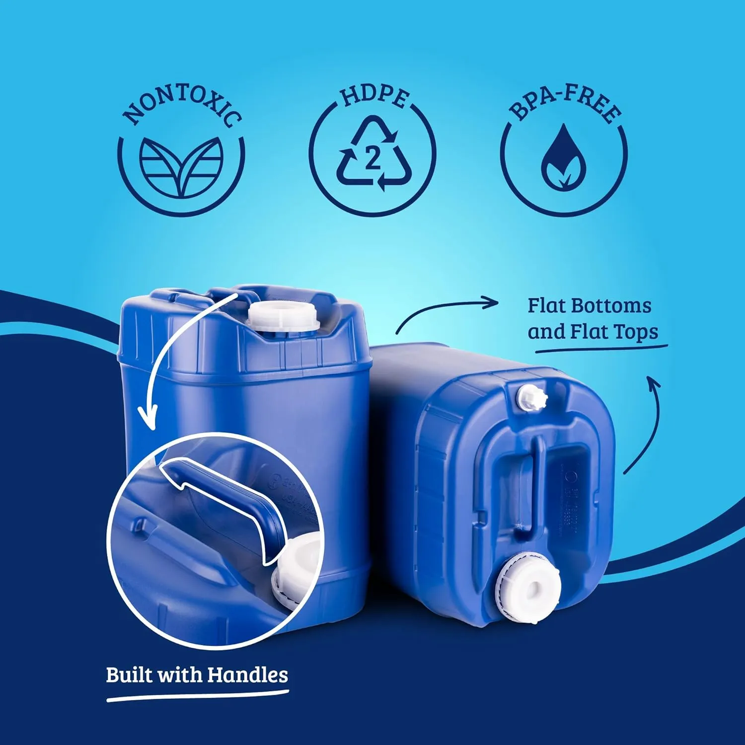 5-Gallon Stackable Water Storage Containers, Emergency Water Storage for Camping and Disaster Preparedness, 20 Gallons
