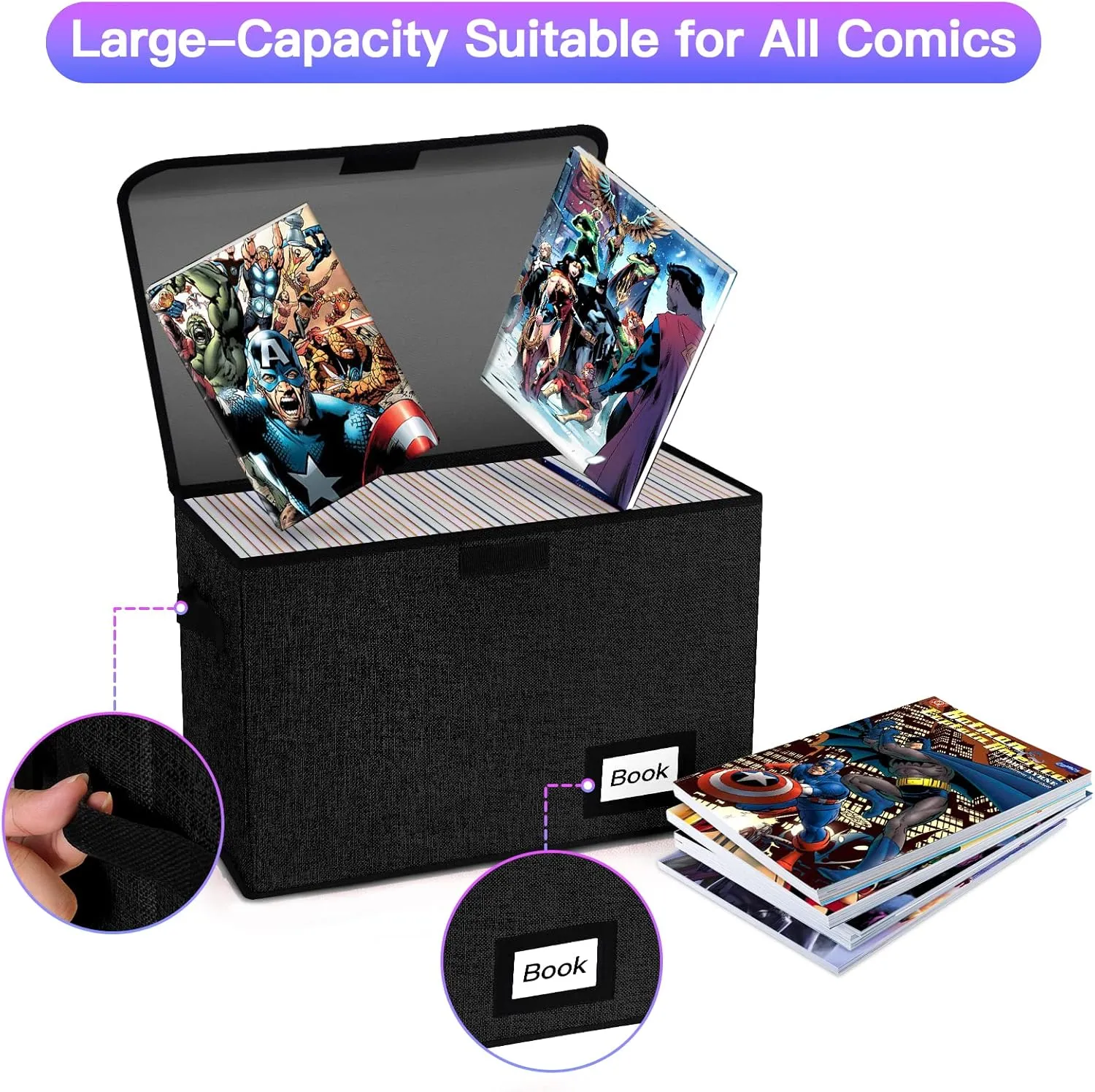 5 Pack Comic Book Storage Boxes, 15.8" X 7.8" X 11.8", Collapsible Comic Short Box, Holds 160-180 Collection Comic Book Container Holder Shelf Protector Organizer Bin (Black)