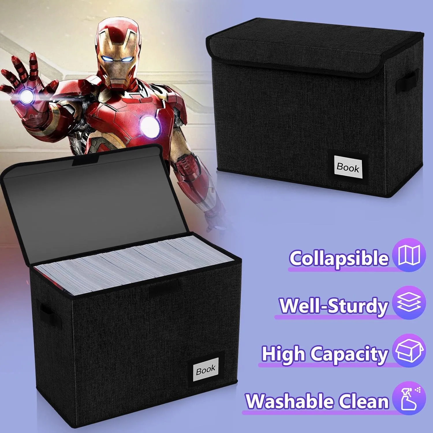 5 Pack Comic Book Storage Boxes, 15.8" X 7.8" X 11.8", Collapsible Comic Short Box, Holds 160-180 Collection Comic Book Container Holder Shelf Protector Organizer Bin (Black)
