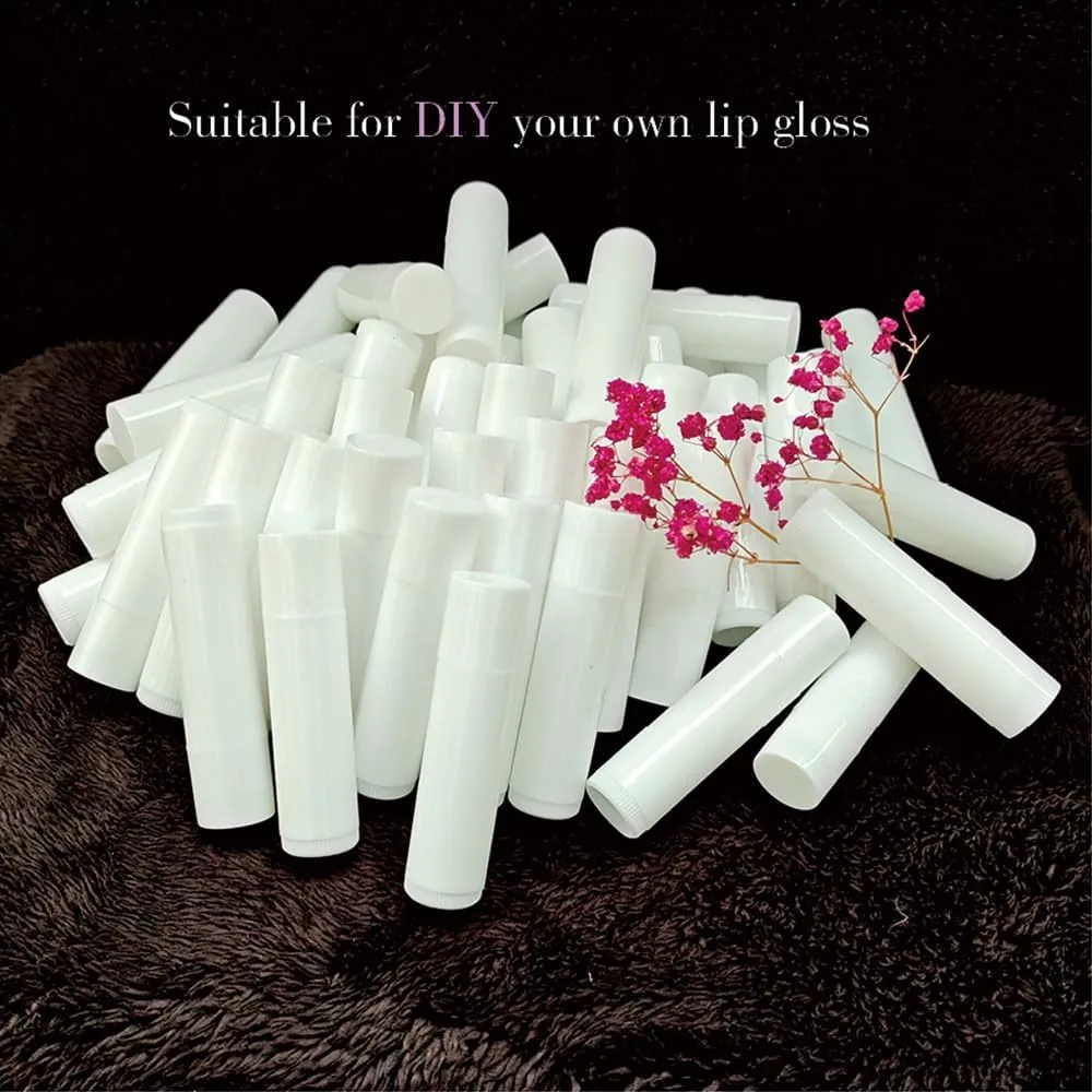 50 Lip Balm Container Kit with Filling Tray and Spatula, Round Tube Refillable Empty Tube 3 Colors, 0.15 oz, BPA Free, for DIY Homemade Lipstick Lipstick (50 white kits,)
