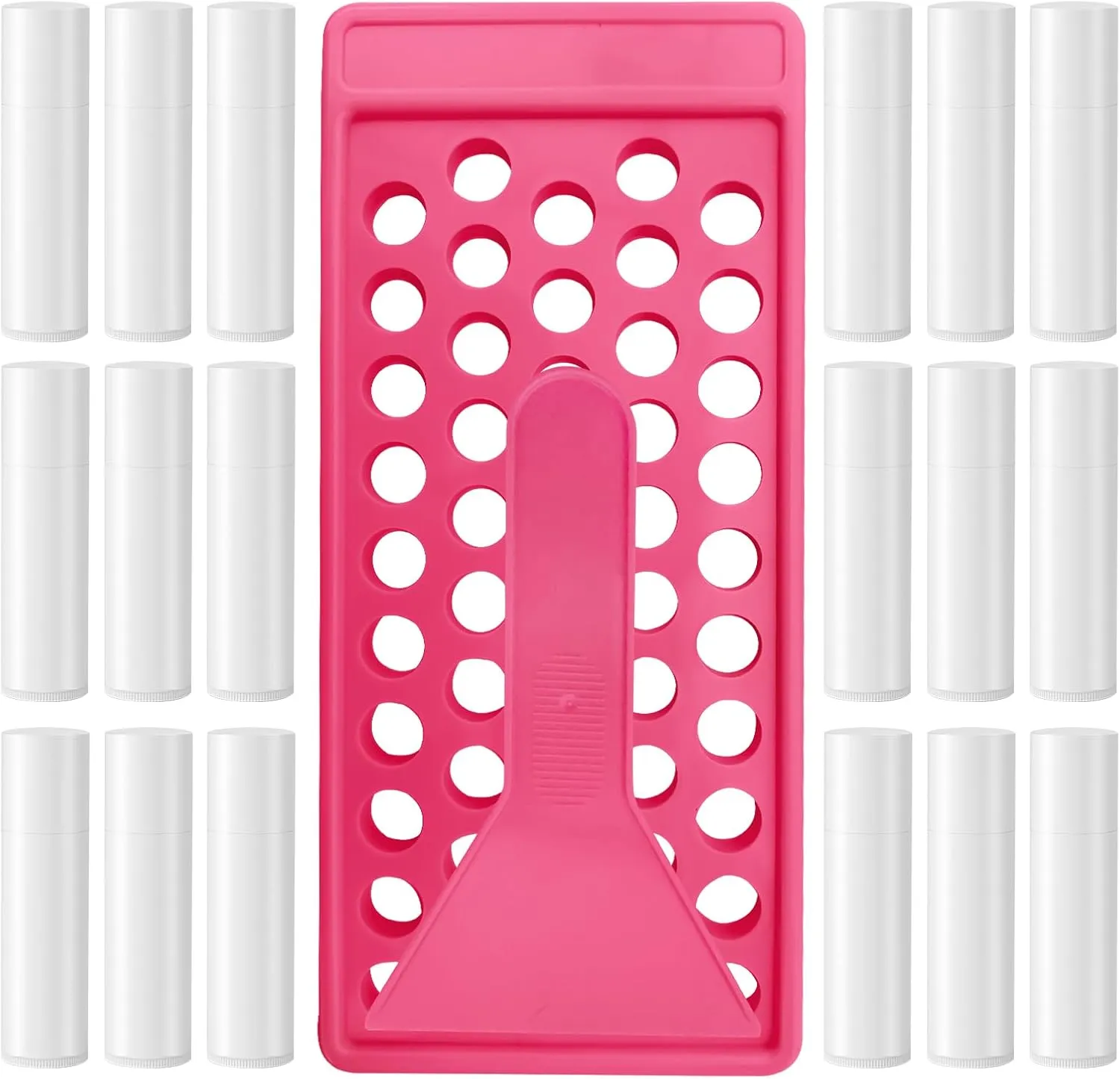 50 Lip Balm Container Kit with Filling Tray and Spatula, Round Tube Refillable Empty Tube 3 Colors, 0.15 oz, BPA Free, for DIY Homemade Lipstick Lipstick (50 white kits,)