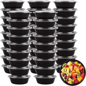50 Pack 24 oz / 700 ml Meal Prep Containers with Lids, Plastic Thick Food Storage Containers, Round Meal Prep Bowl, BPA-Free, Freezer & Dishwasher Safe-Black