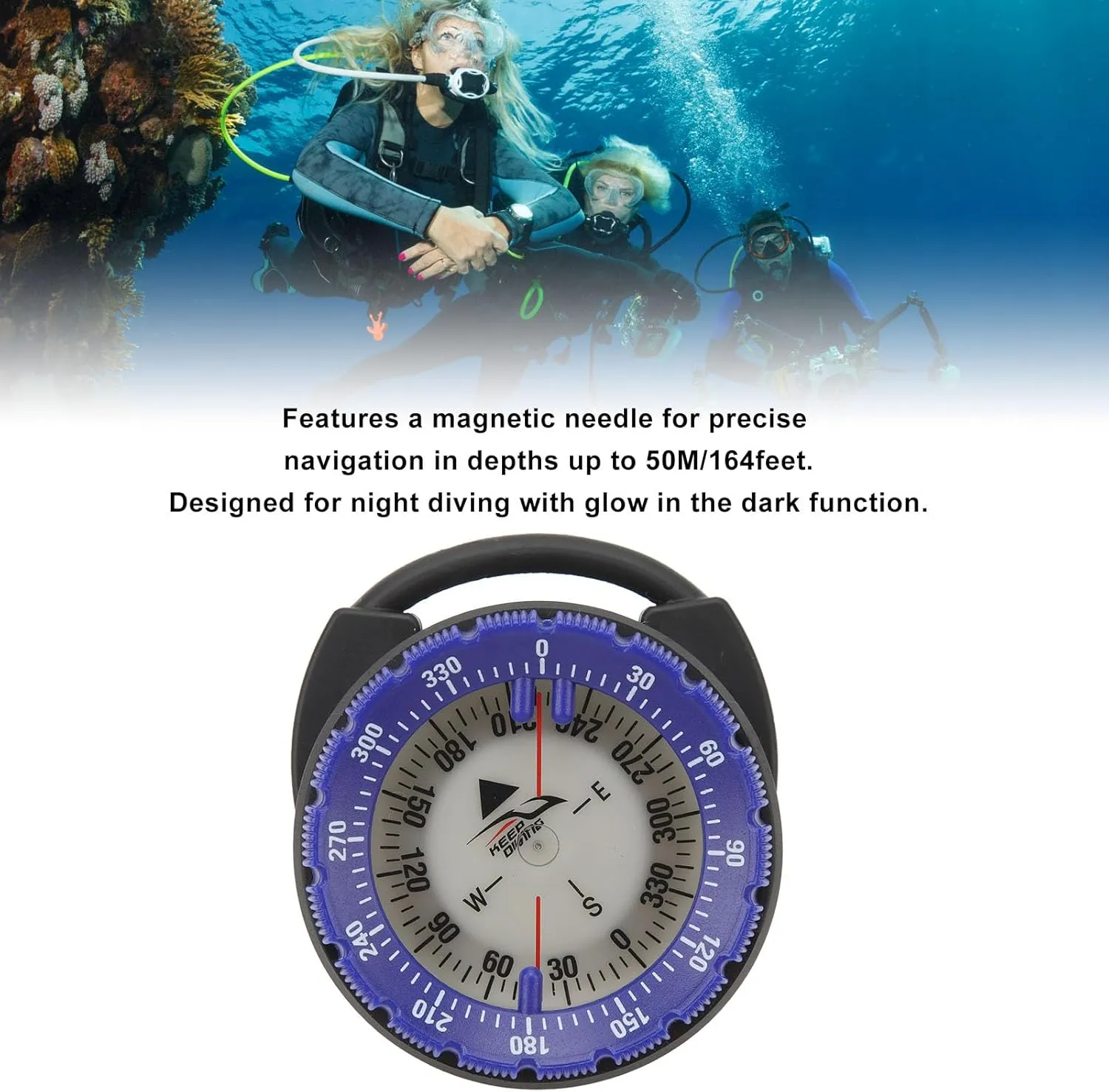 50M Underwater Compass, Luminous Magnetic Water Proof Compass for Diving Various Water Sports