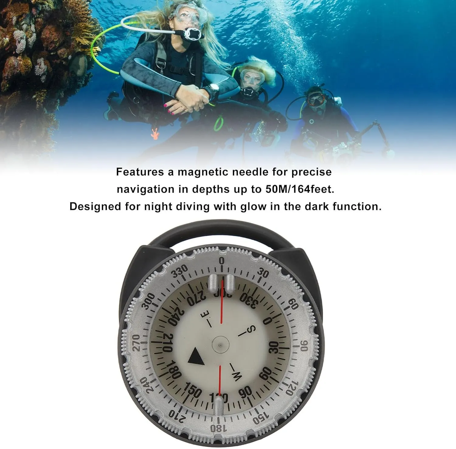50M Underwater Compass, Luminous Magnetic Water Proof Compass for Diving Various Water Sports