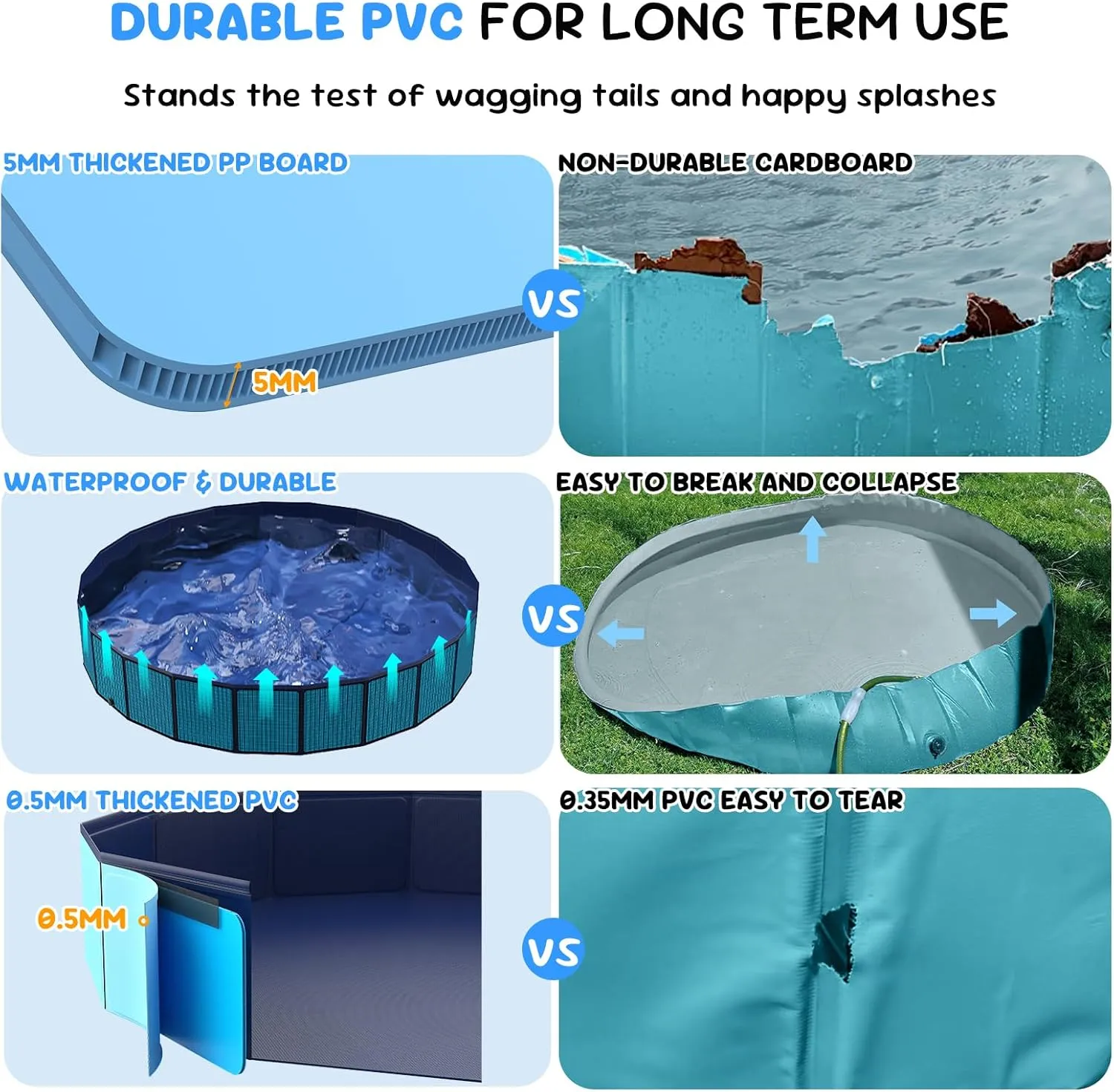 57'' Foldable Dog Pet Bath Pool, Heavy Duty Non-Slip Kiddie Pool, Plastic Pet Wading Pool for Puppy Small Medium Large Dogs, Indoor and Outdoor Kids Pet Dog Bathtub