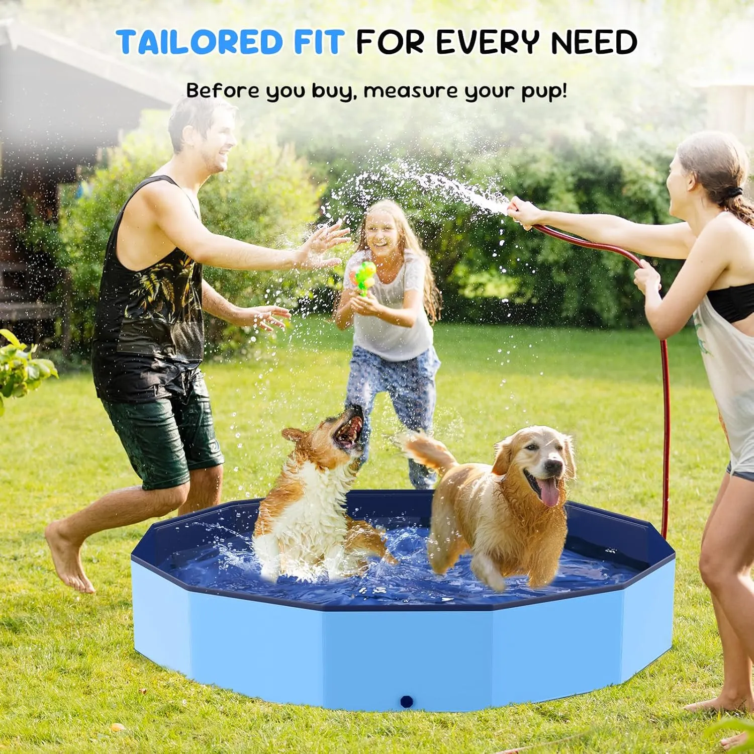 57'' Foldable Dog Pet Bath Pool, Heavy Duty Non-Slip Kiddie Pool, Plastic Pet Wading Pool for Puppy Small Medium Large Dogs, Indoor and Outdoor Kids Pet Dog Bathtub