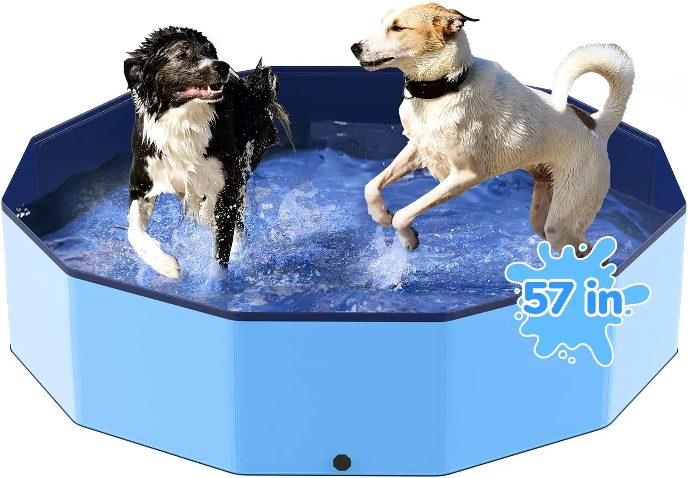 57'' Foldable Dog Pet Bath Pool, Heavy Duty Non-Slip Kiddie Pool, Plastic Pet Wading Pool for Puppy Small Medium Large Dogs, Indoor and Outdoor Kids Pet Dog Bathtub