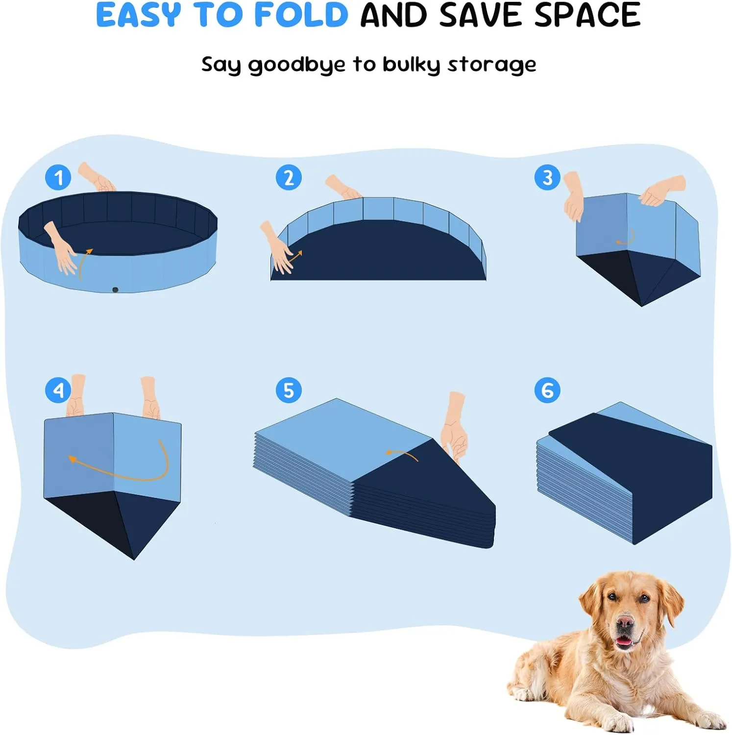 57'' Foldable Dog Pet Bath Pool, Heavy Duty Non-Slip Kiddie Pool, Plastic Pet Wading Pool for Puppy Small Medium Large Dogs, Indoor and Outdoor Kids Pet Dog Bathtub