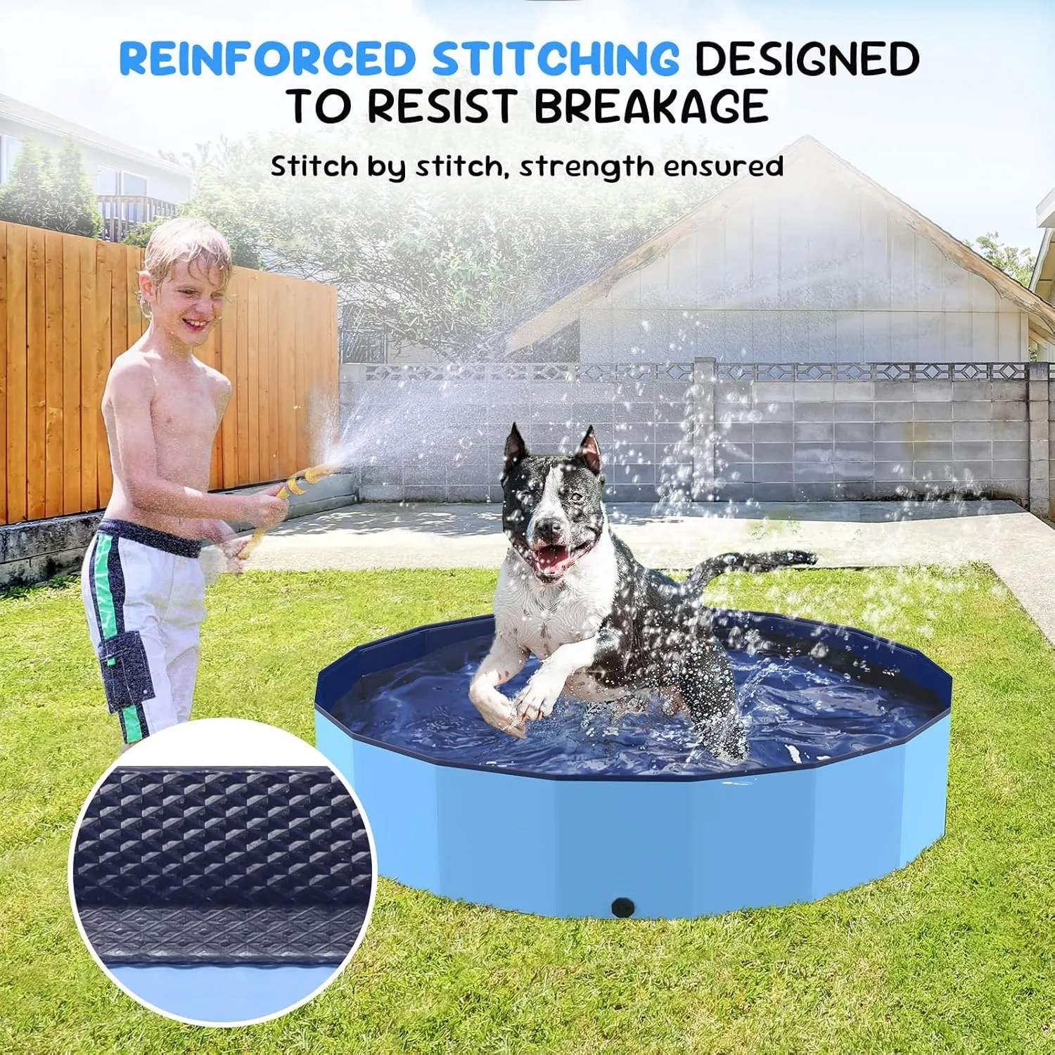 57'' Foldable Dog Pet Bath Pool, Heavy Duty Non-Slip Kiddie Pool, Plastic Pet Wading Pool for Puppy Small Medium Large Dogs, Indoor and Outdoor Kids Pet Dog Bathtub