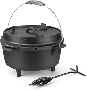 5QT Cast Iron Dutch Oven, HaSteeL Pre Seasoned Camping Pot & Lid Lifter, Large Heavy Duty Deep Pot with Feet & 2-In-1 Frying Skillet Lid, Great for Outdoor Stovetop Griddle Campfire Cooking Baking