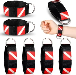6 Pack Scuba Diving Wrist Strap Adjustable Wristband with Stainless Steel D Ring Sticky Suitable for Underwater Dive Lights, Flashlights, Cameras, Compass, Dive Slates, for Scuba Divers and Snorkelers