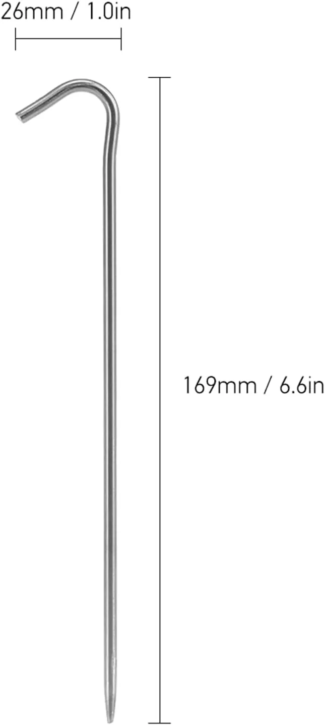 6-Pack Tent Stakes for Hard Ground, Lightweight Camping Pegs with Hook & Tapered Tip, for Tent Tarp Canopy Anchoring
