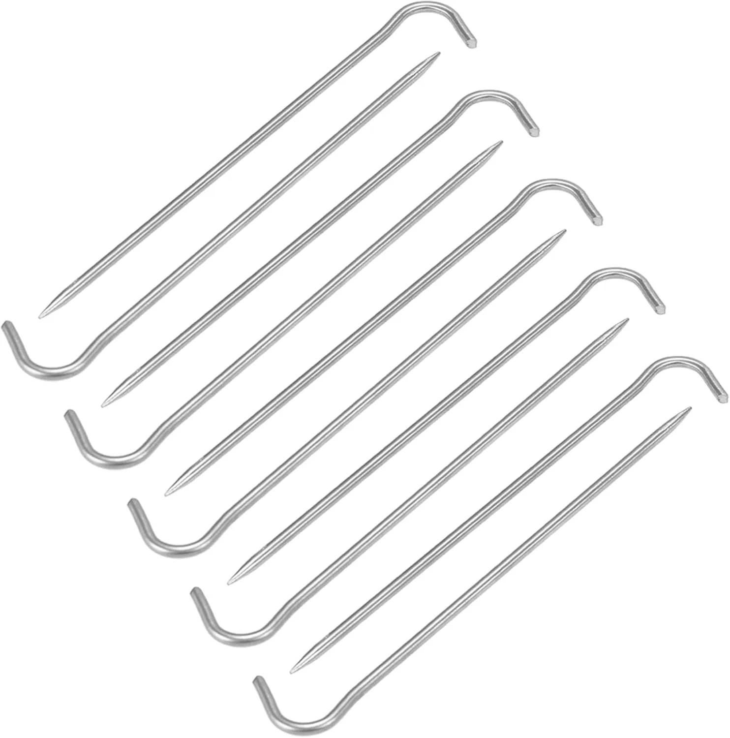 6-Pack Tent Stakes for Hard Ground, Lightweight Camping Pegs with Hook & Tapered Tip, for Tent Tarp Canopy Anchoring