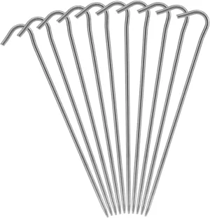 6-Pack Tent Stakes for Hard Ground, Lightweight Camping Pegs with Hook & Tapered Tip, for Tent Tarp Canopy Anchoring
