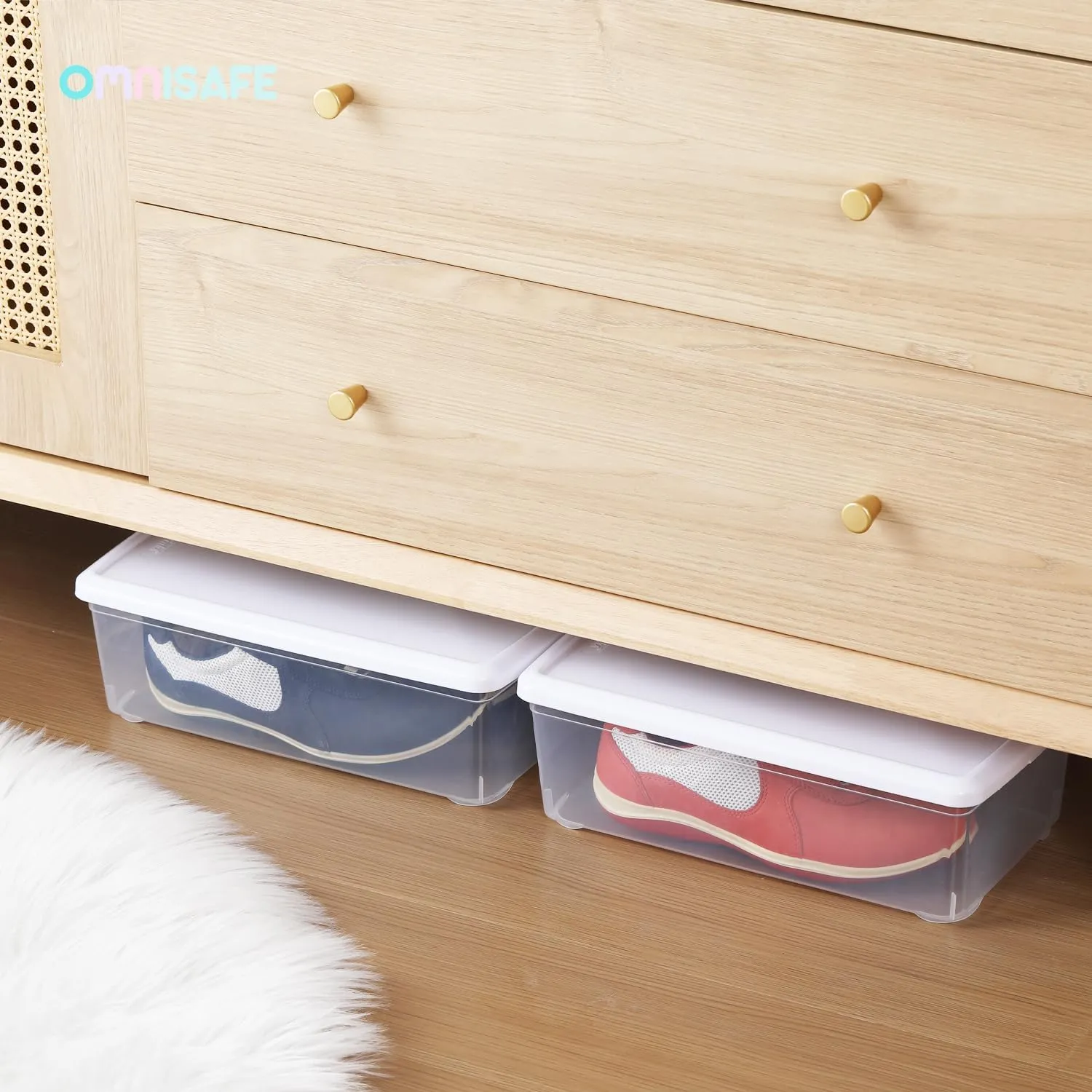 6 Quart Stackable Plastic Storage Shoebox, BPA-Free Nestable Container with Latching Lid to Organize Shoes, See-Through Box for Home and Office, Multi-Purpose Clear Bins (White, 8 Pack)