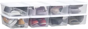 6 Quart Stackable Plastic Storage Shoebox, BPA-Free Nestable Container with Latching Lid to Organize Shoes, See-Through Box for Home and Office, Multi-Purpose Clear Bins (White, 8 Pack)