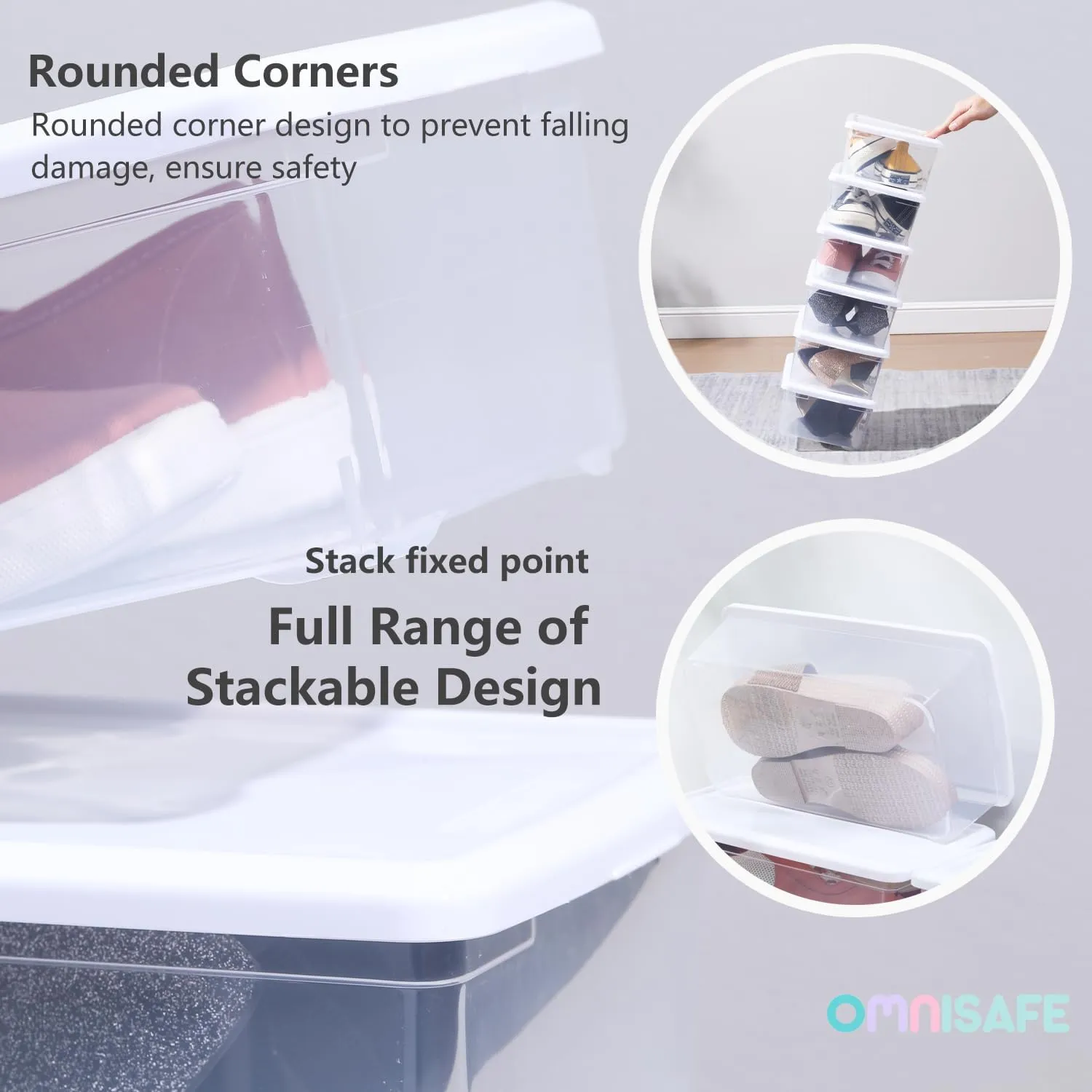 6 Quart Stackable Plastic Storage Shoebox, BPA-Free Nestable Container with Latching Lid to Organize Shoes, See-Through Box for Home and Office, Multi-Purpose Clear Bins (White, 8 Pack)