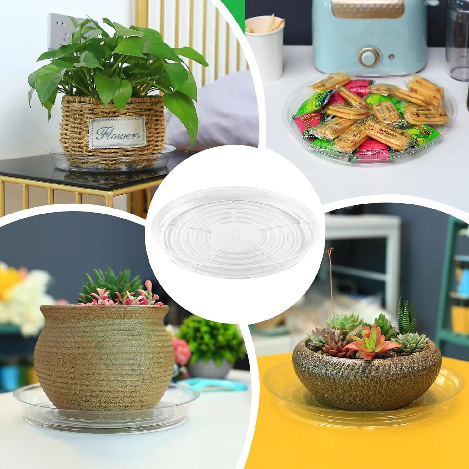 60 Pack 12 Inch Plant Saucer Clear Plant Saucers for Outdoors Plants Drip Trays Extra Large Pot Saucer No Holes Pot Saucers Planter Trays for Outdoor Plants Bulk Plastic Tray for Flower, Potted Tree