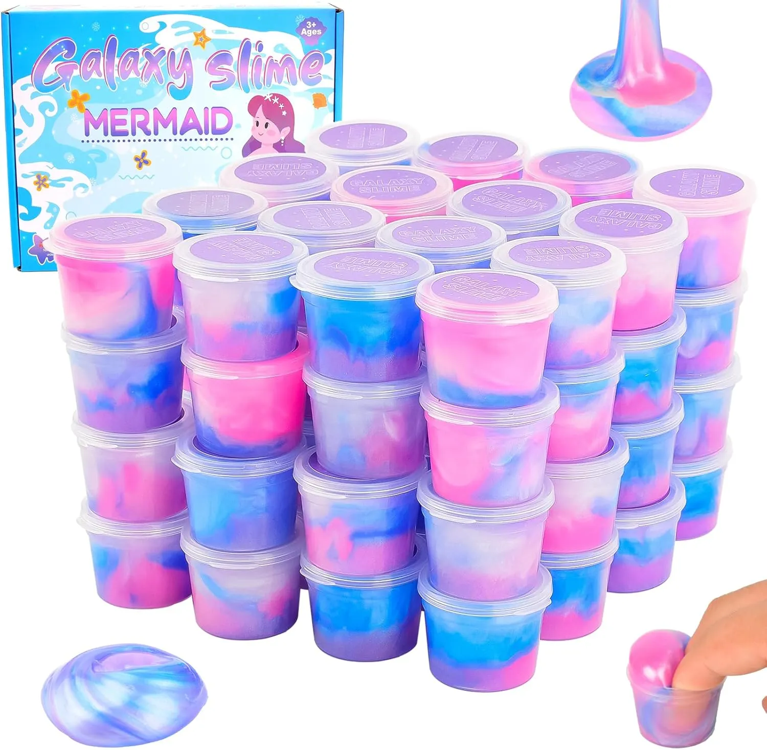 60 Pack Galaxy Slime Kit, Mess Free, Non Sticky, Mermaid Themed Slime for Stress Relief, Premium Classroom Rewards, Birthday Gifts, Christmas Stocking Stuffers, Putty Toy for Kids