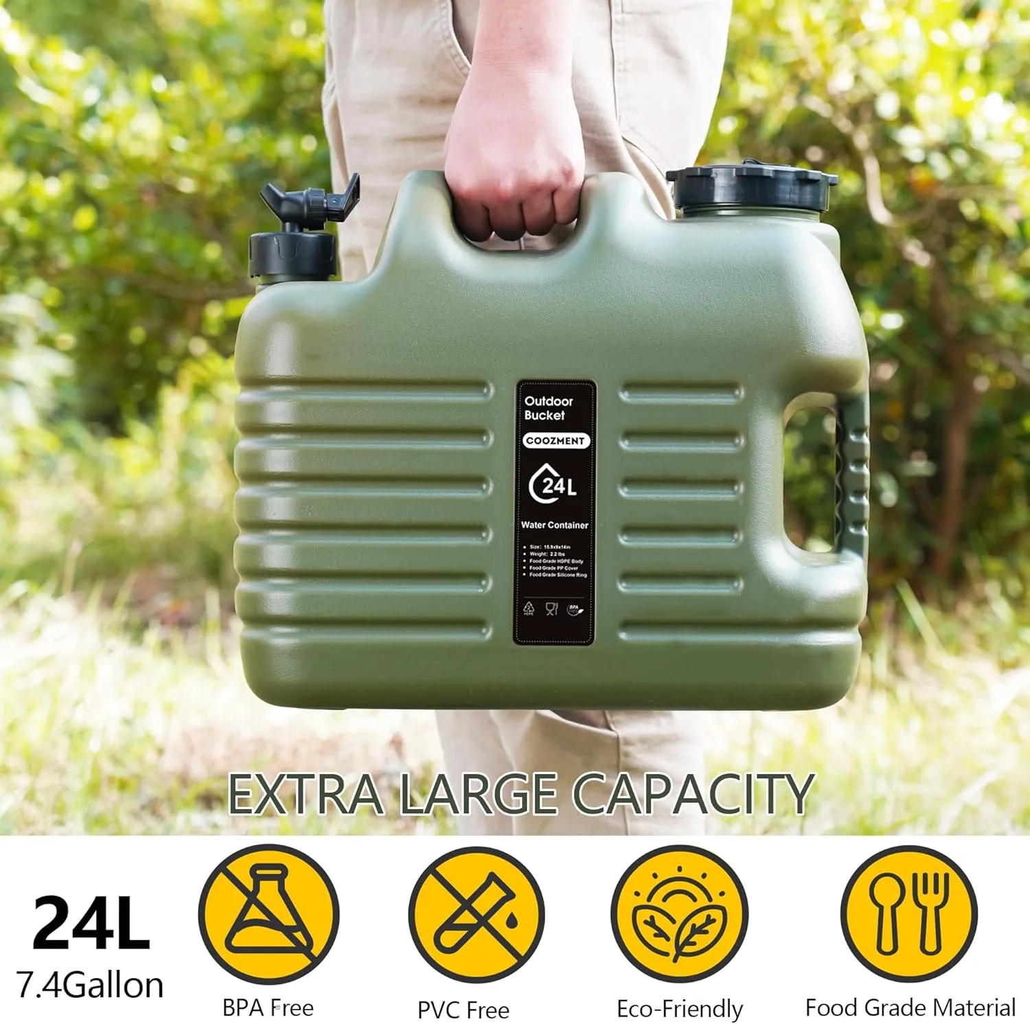6.4 Gallon(24L) Portable Water Containers with Spigot, BPA Free Water Jug, Military Green Water Tank, Multifunction Water Storage Containers for Camping Outdoor Hiking,Emergency Stroage