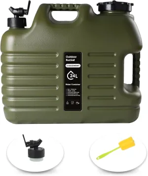 6.4 Gallon(24L) Portable Water Containers with Spigot, BPA Free Water Jug, Military Green Water Tank, Multifunction Water Storage Containers for Camping Outdoor Hiking,Emergency Stroage