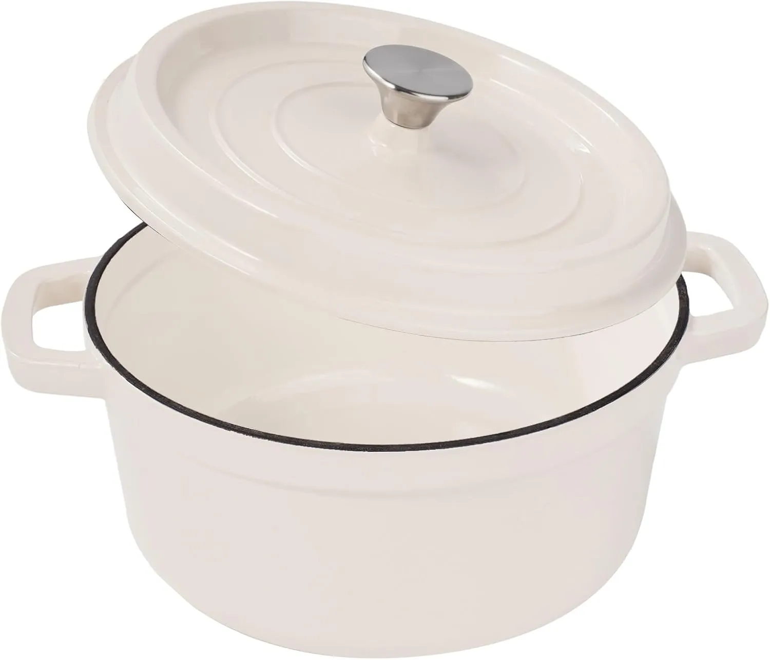 6.5 Quart Enameled Cast Iron Dutch Oven Pot with Lid, Dual Handle for Bread Baking, Pre-Seasoned Cookware, Heavy-Duty, Oven Safe up to 500° F, Non-stick & Applicable All Cookings, Beige