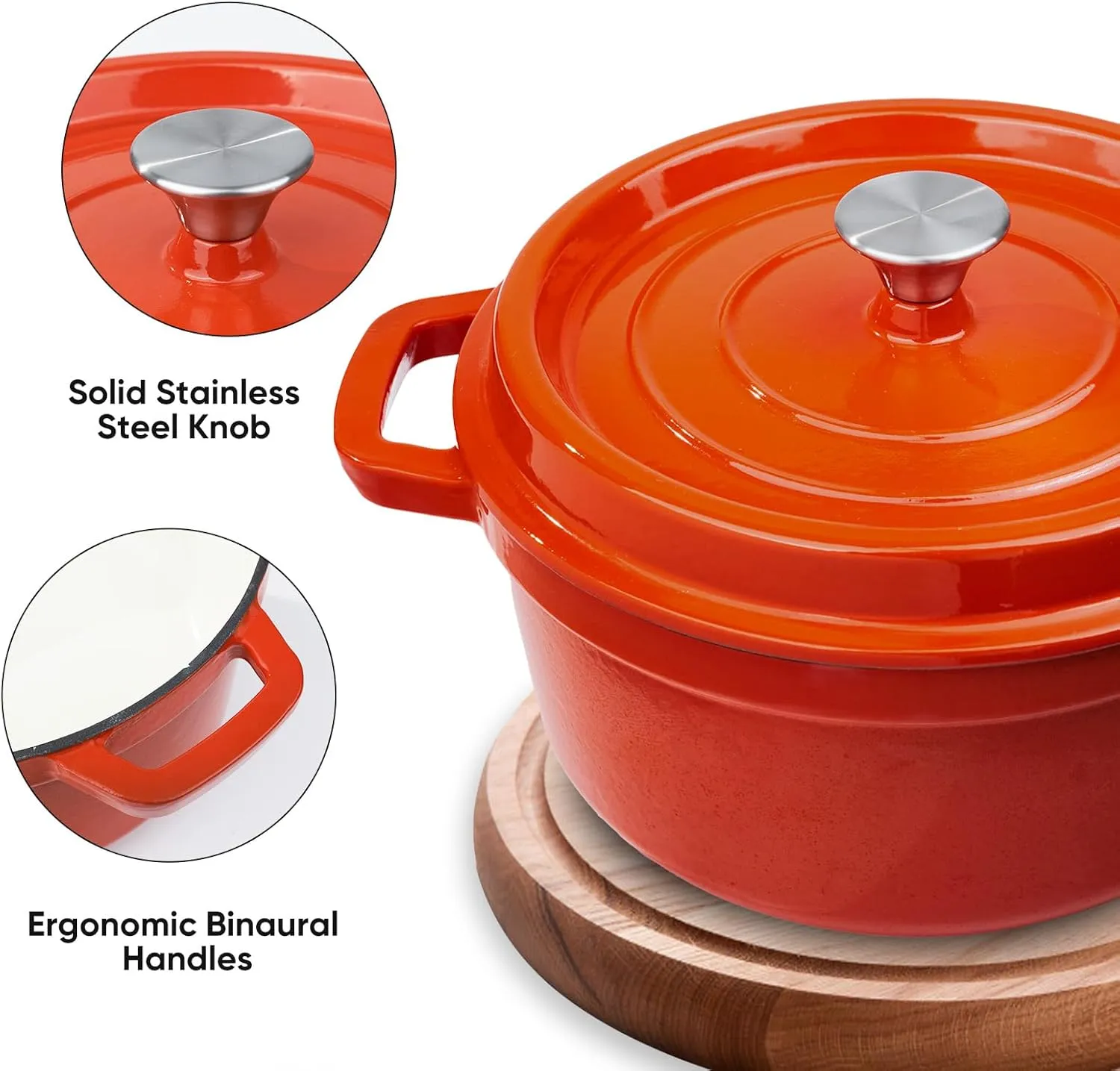 6.5 Quart Enameled Cast Iron Dutch Oven Pot with Lid, Dual Handle for Bread Baking, Pre-Seasoned Cookware, Heavy-Duty, Oven Safe up to 500° F, Non-stick & Applicable All Cookings, Orange