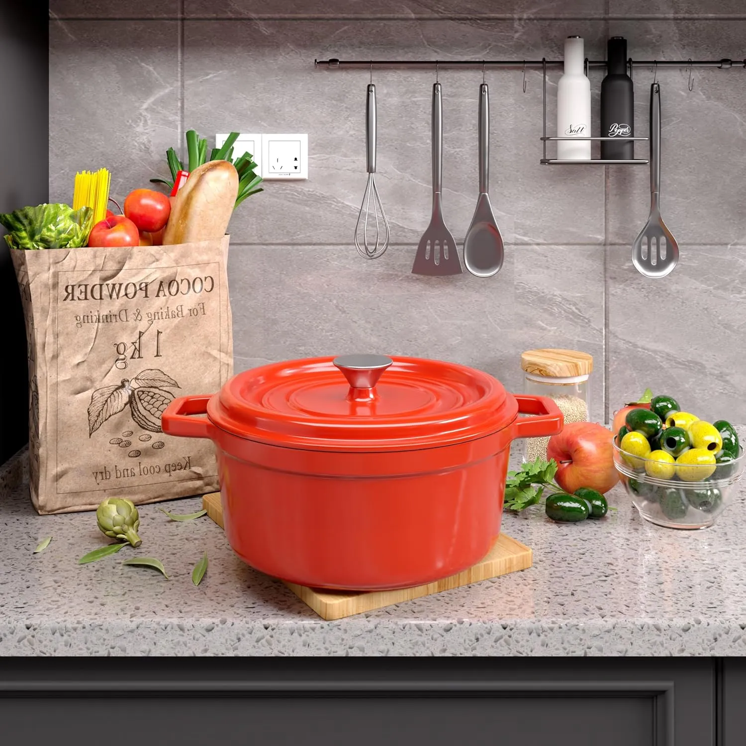 6.5 Quart Enameled Cast Iron Dutch Oven Pot with Lid, Dual Handle for Bread Baking, Pre-Seasoned Cookware, Heavy-Duty, Oven Safe up to 500° F, Non-stick & Applicable All Cookings, Orange