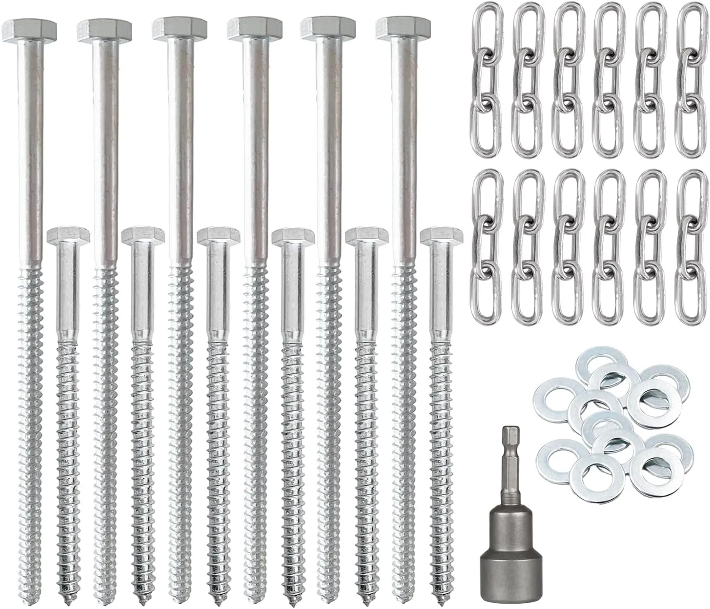 6pcs 3/8 x 8 and 6pcs 3/8 x 12 Heavy Duty Camping Ground Anchors, Non-Rust Tent Stakes Screw in Kit for Securing Animals, Trampoline, Carports, Canopies, Sheds, Swing Sets for High Winds