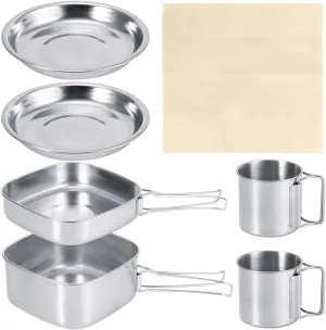 6Pcs Camping Cookware Set, Mini Picnic Camping Cooking Mess Kit Stainless Steel Cooking Pot and Pan Set Portable Stainless Steel Camp Cook Set for Backpacking, Hiking