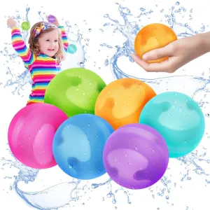 6PCS Squeeze-Open Reusable Water Balloons – Soft Silicone Self-Sealing Water Balls for Kids, Quick Fill Summer Toys for Pool, Beach, Outdoor Water Play, with Mesh Bag